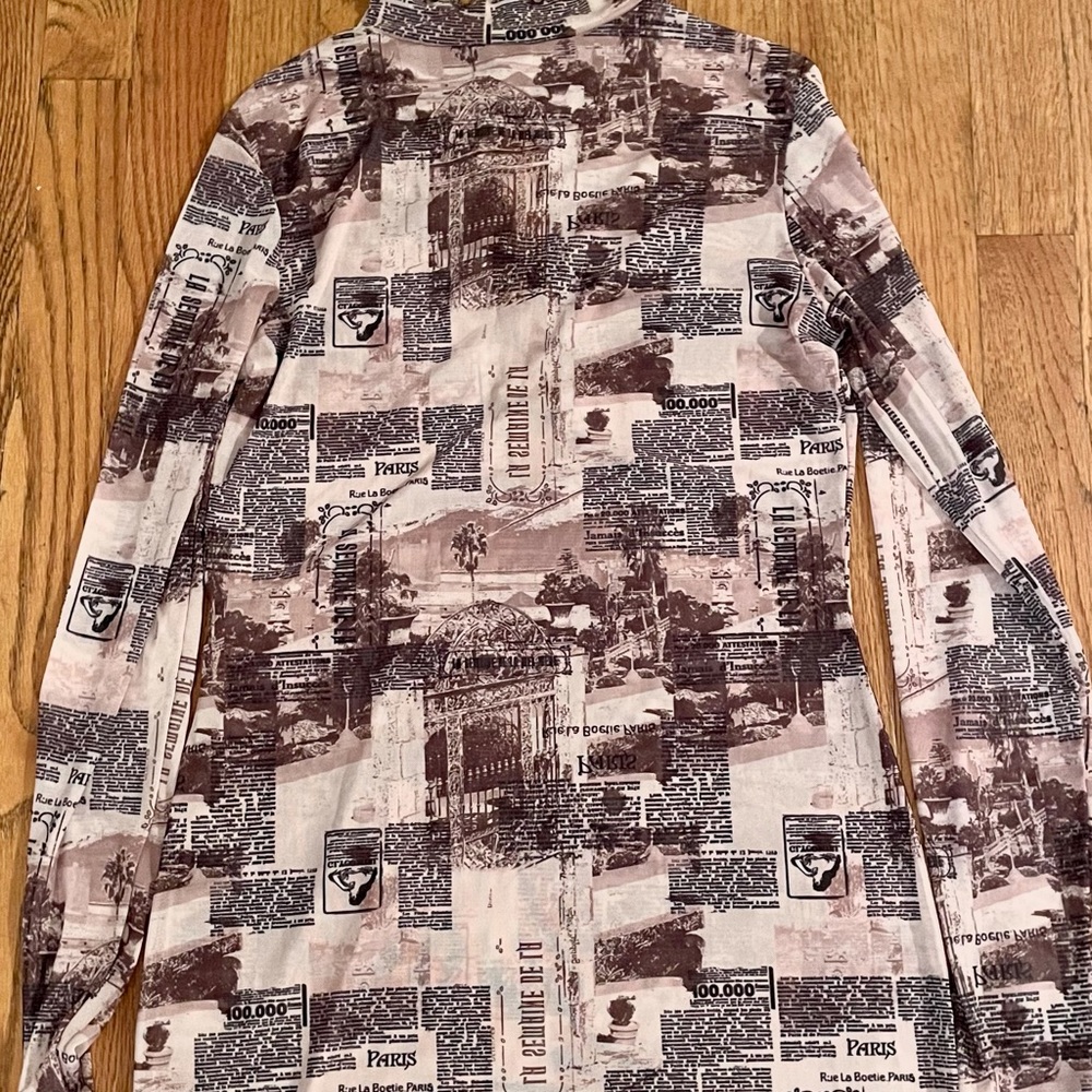 ASYOU MESH SEAM DETAIL MINI DRESS IN NEWSPAPER PRINT - Picture 5 of 5